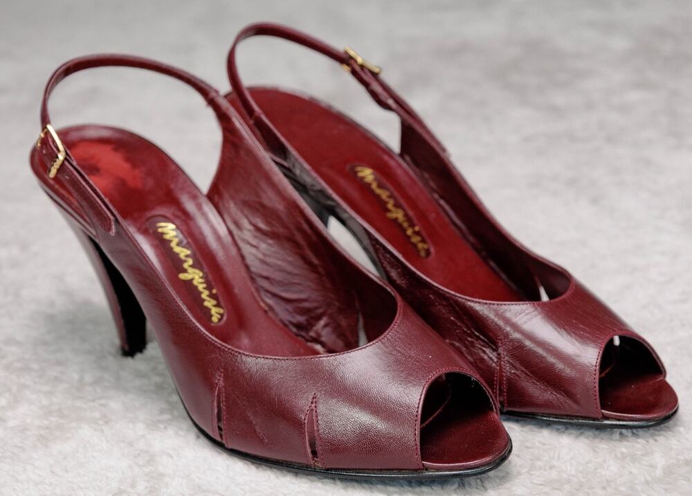 Marquise Vintage Burgundy Slingback Peep Toe Pumps Womens Size 10